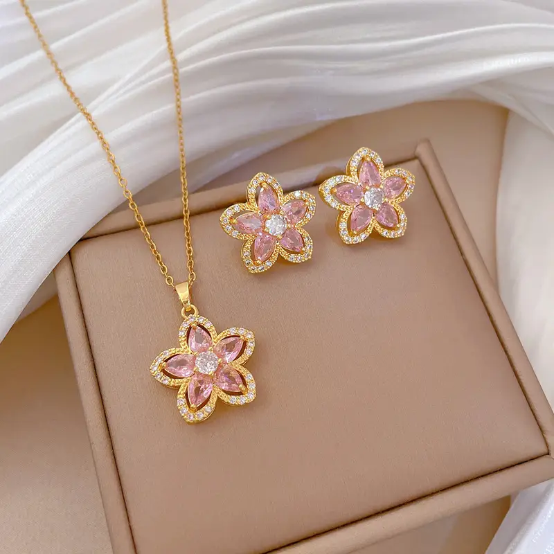 Luxury Zircon Heart Earrings & Necklace Set
