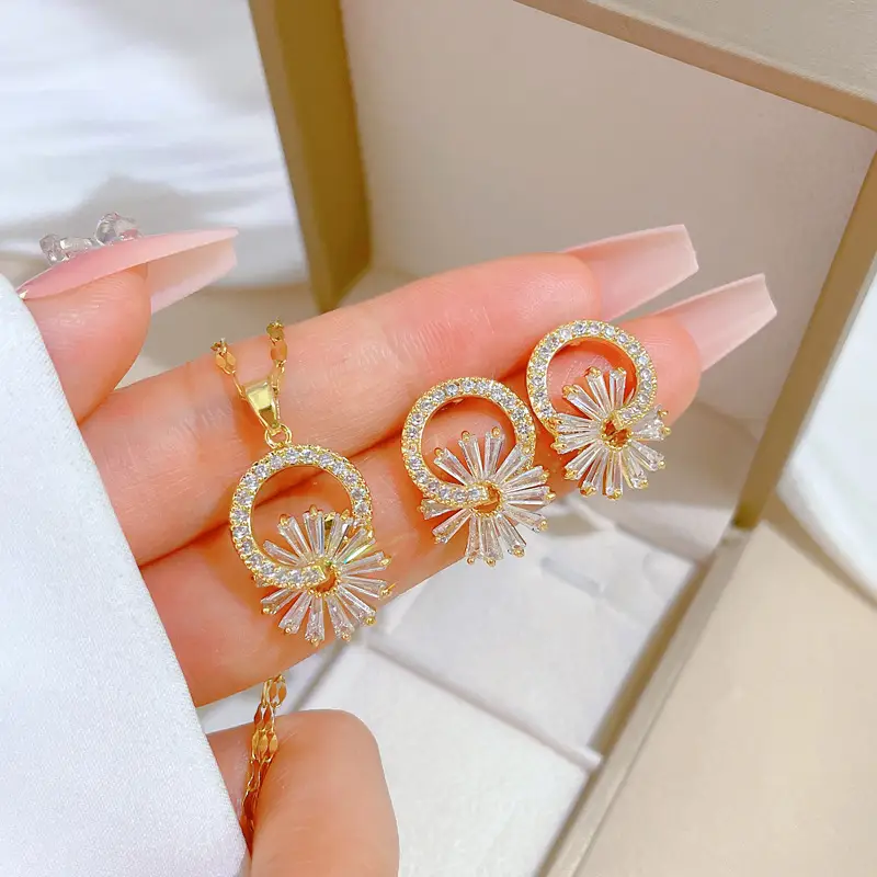 Luxury Zircon Heart Earrings & Necklace Set