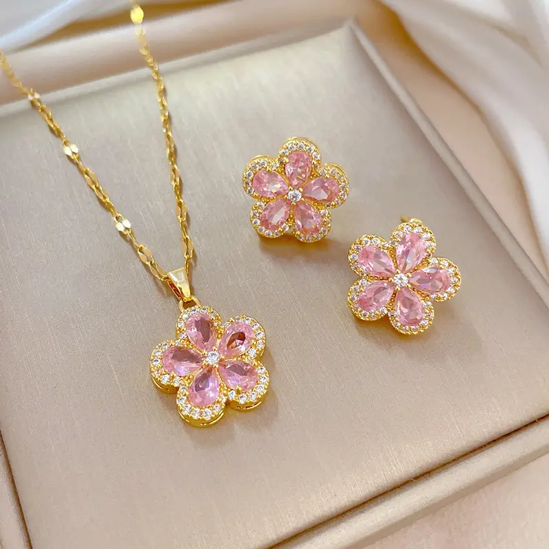 Luxury Zircon Heart Earrings & Necklace Set