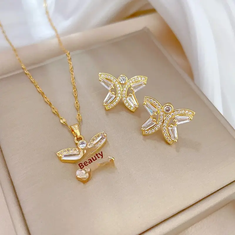 Luxury Zircon Heart Earrings & Necklace Set