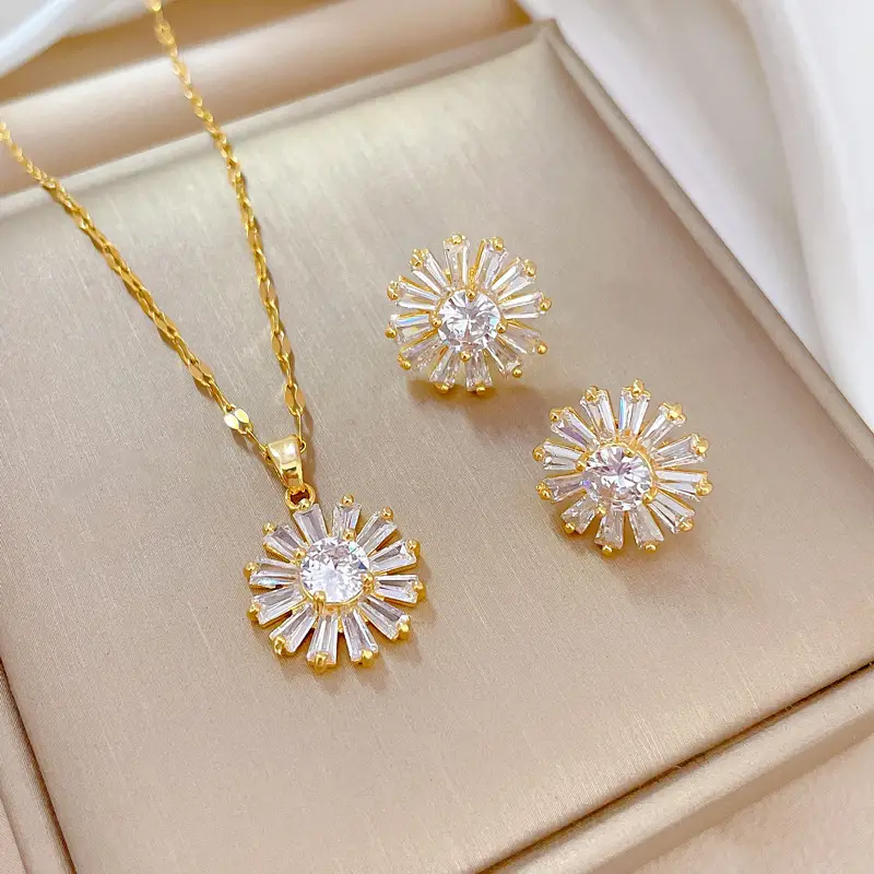 Luxury Zircon Heart Earrings & Necklace Set