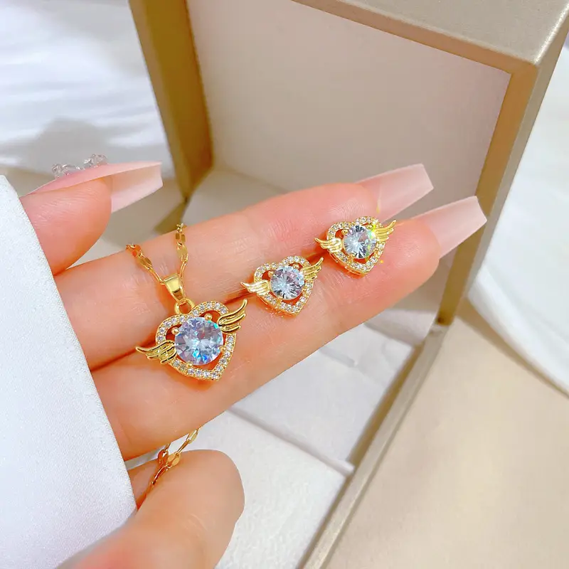 Luxury Zircon Heart Earrings & Necklace Set