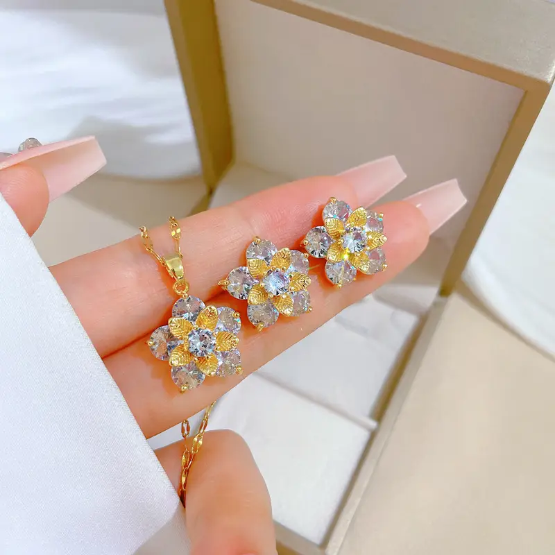 Luxury Zircon Heart Earrings & Necklace Set