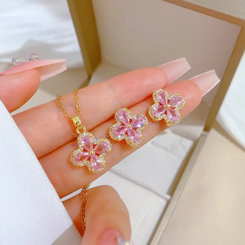 Luxury Zircon Heart Earrings & Necklace Set