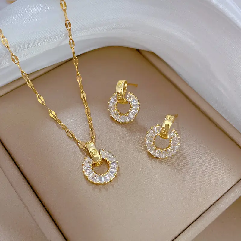 Luxury Zircon Heart Earrings & Necklace Set