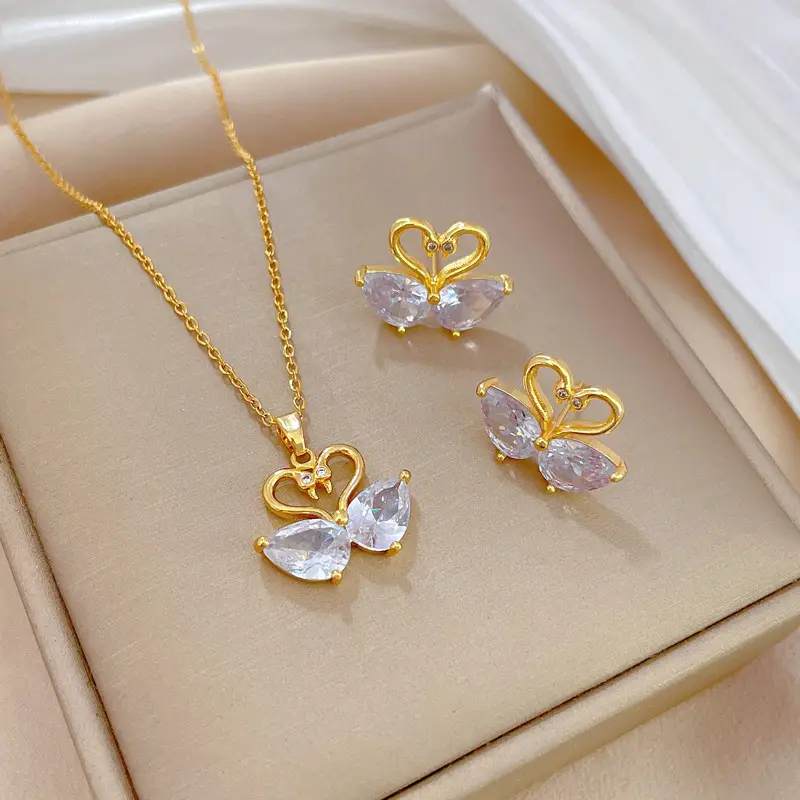 Luxury Zircon Heart Earrings & Necklace Set