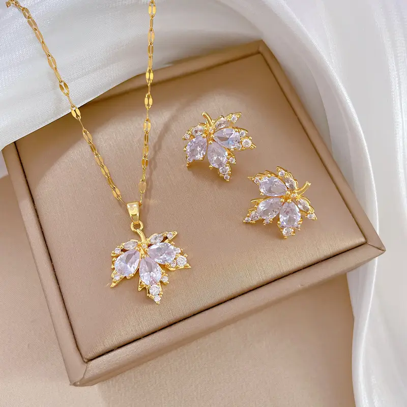 Luxury Zircon Heart Earrings & Necklace Set