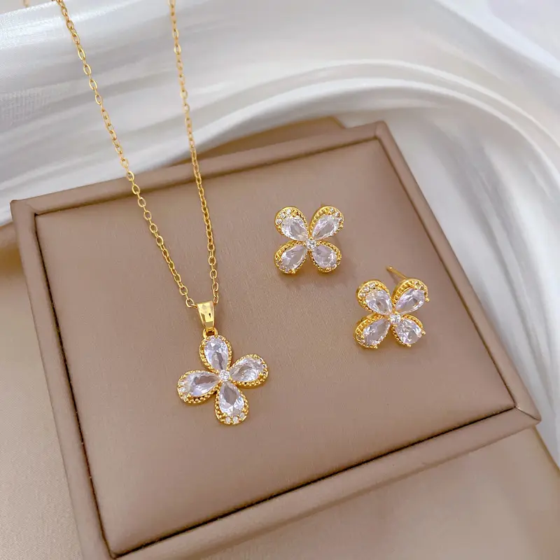 Luxury Zircon Heart Earrings & Necklace Set