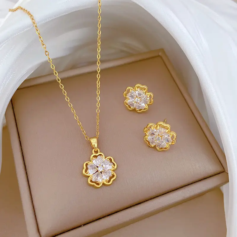 Luxury Zircon Heart Earrings & Necklace Set