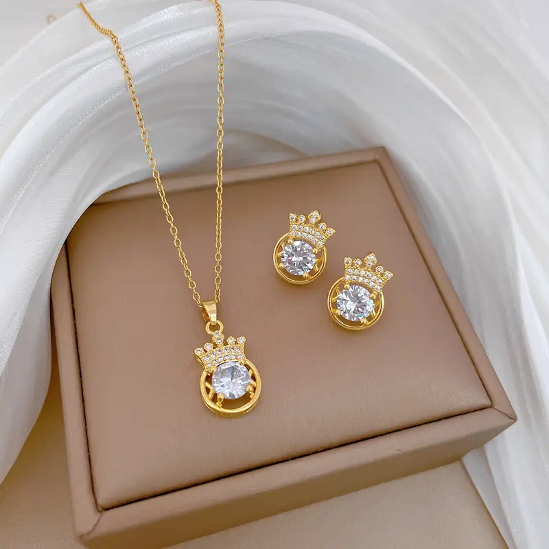 Luxury Zircon Heart Earrings & Necklace Set