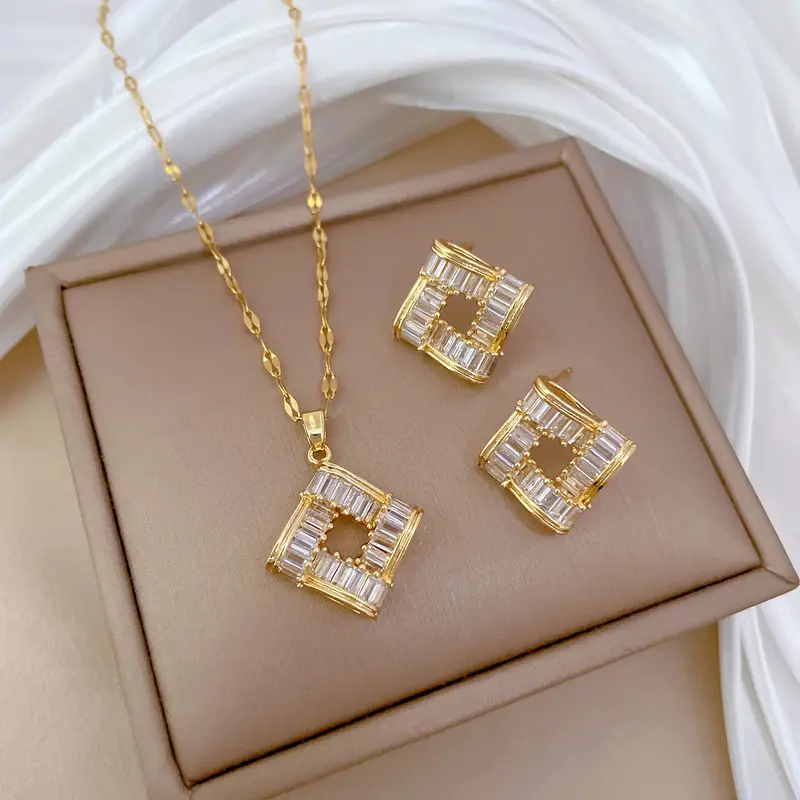 Luxury Zircon Heart Earrings & Necklace Set