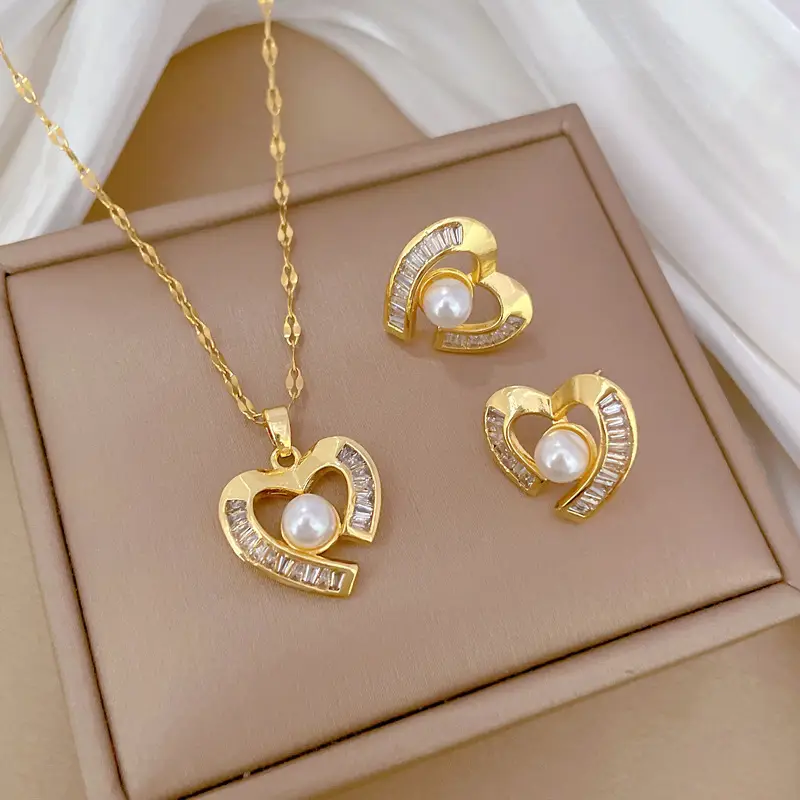 Luxury Zircon Heart Earrings & Necklace Set