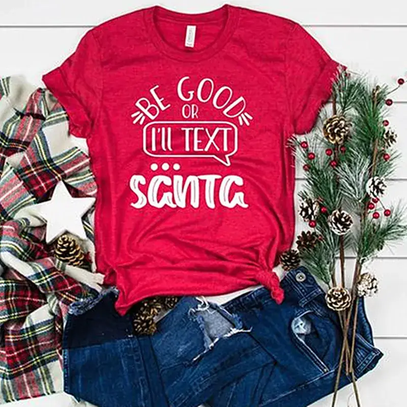 Red Santa Text T-Shirt Unisex Short Sleeve - Image 2