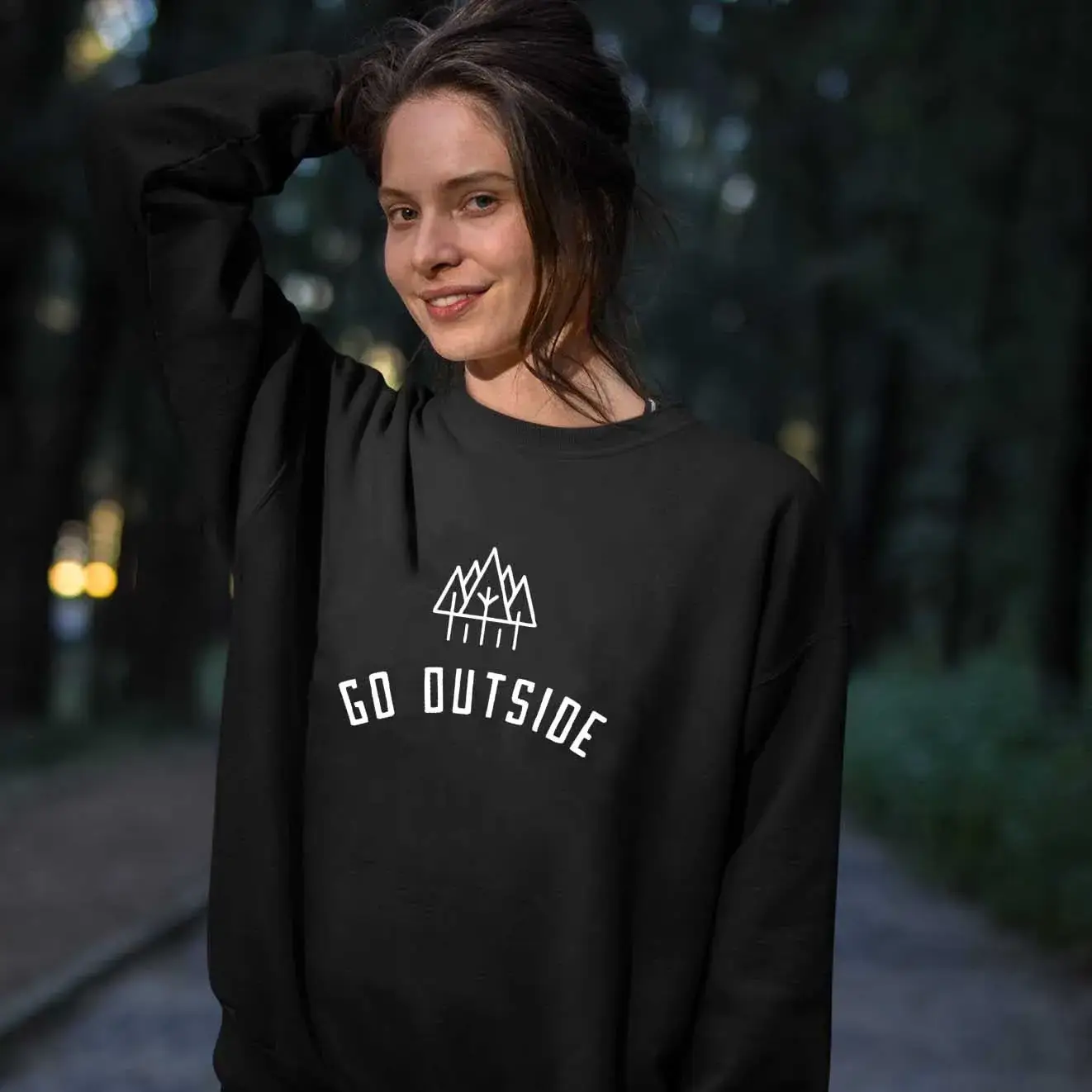 GO OUTSIDE Round Neck Sweater Gray Long Sleeve - Image 2