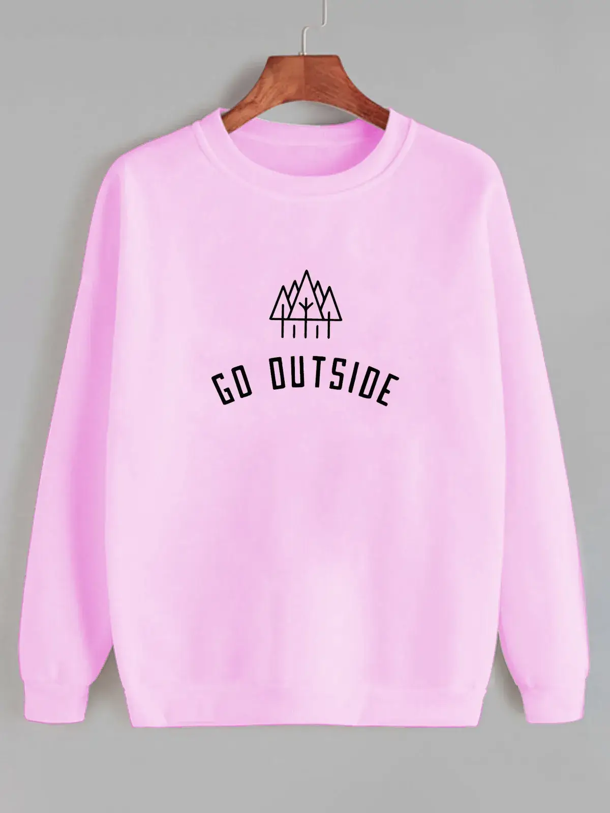 GO OUTSIDE Round Neck Sweater Gray Long Sleeve - Image 5