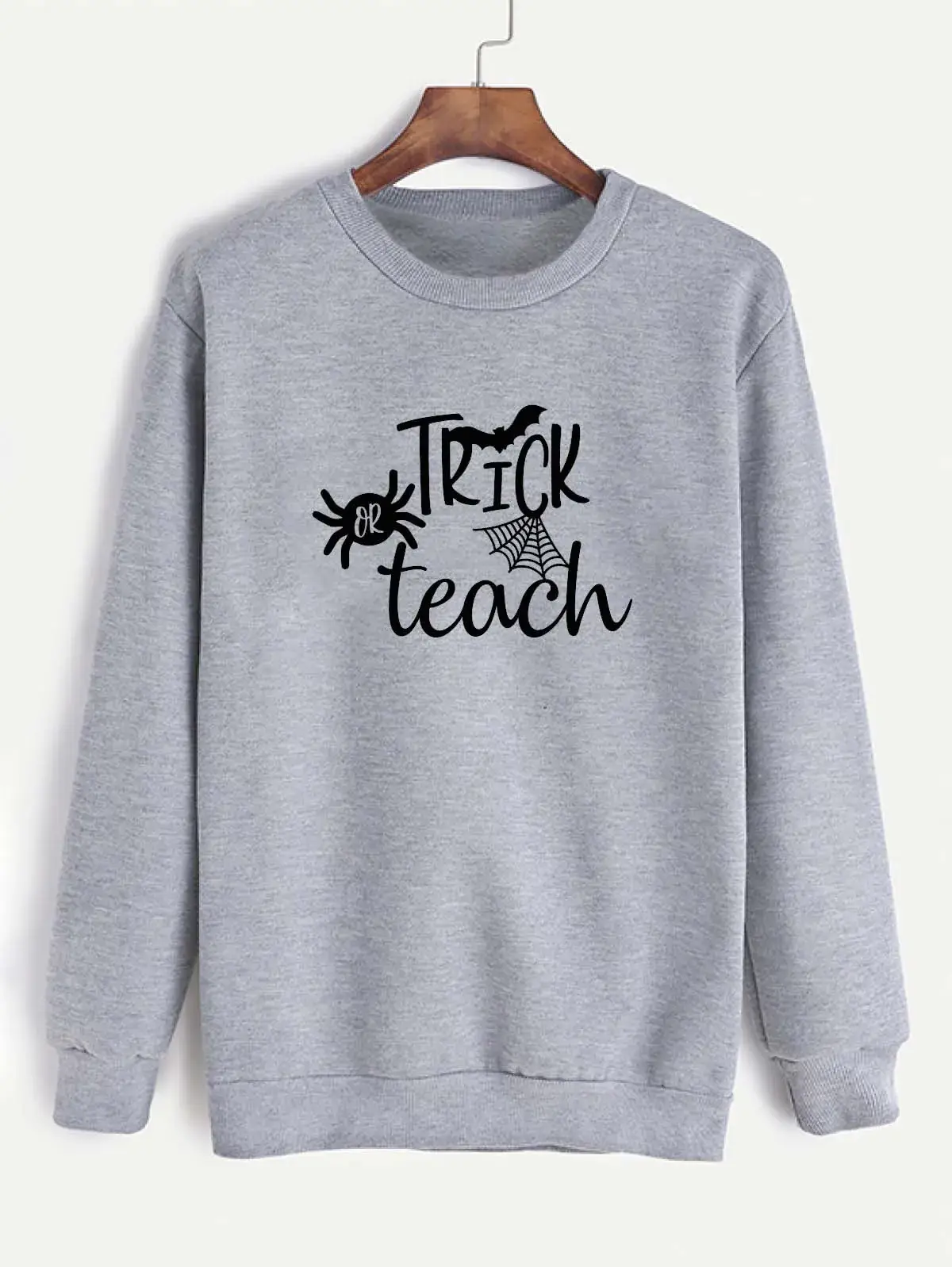 White Round Neck Sweater Trick or Teach Print