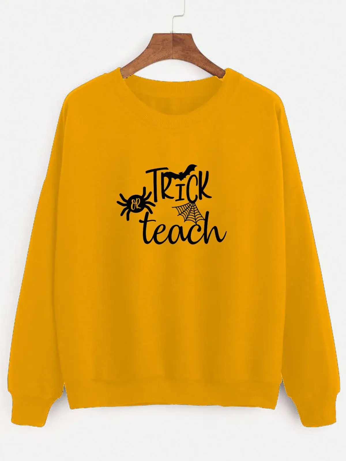 White Round Neck Sweater Trick or Teach Print