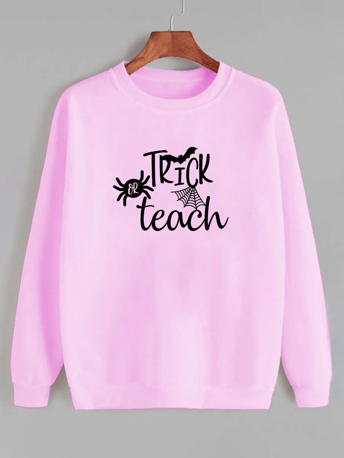 White Round Neck Sweater Trick or Teach Print