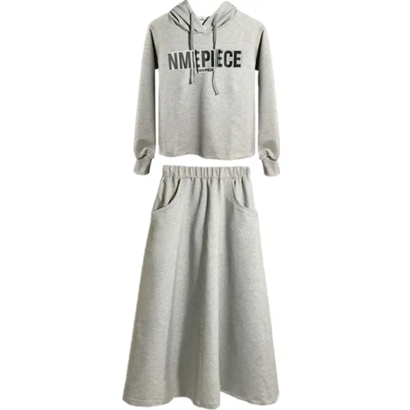 Women Korean Style Over-the-Knee Hoodie Dress Grey