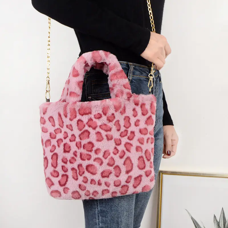 European American Leopard Print Plush Shoulder Bag Large Capacity - Image 11