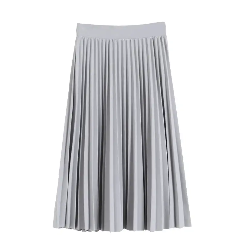 European Chiffon Pleated Skirt Grey Mid Length