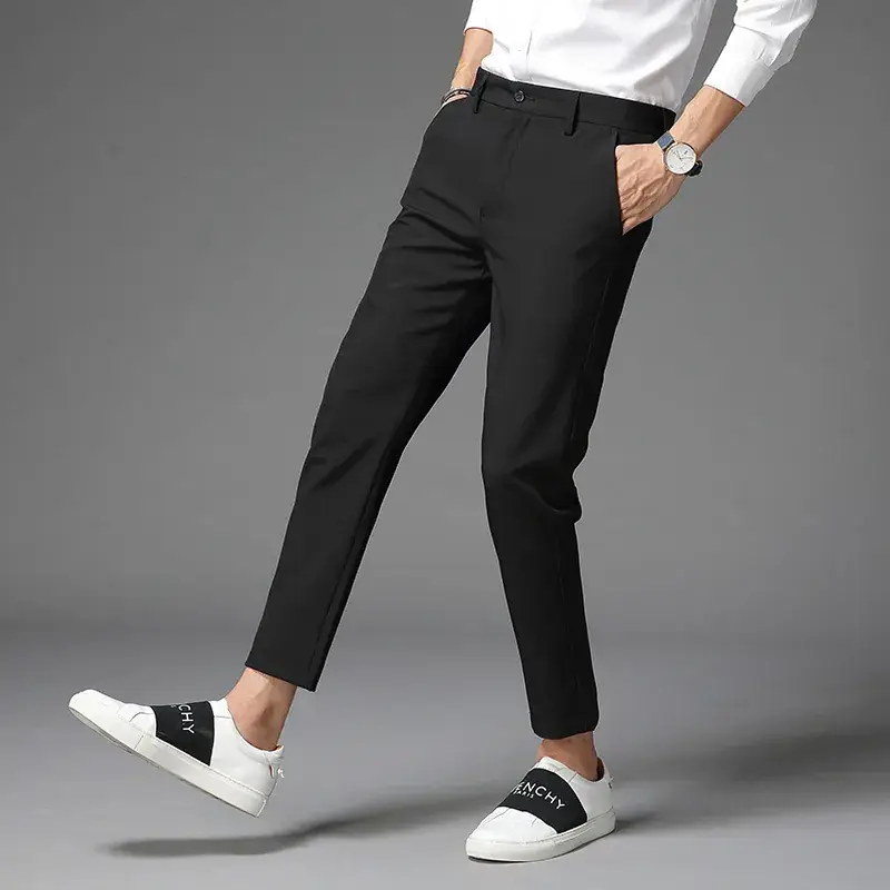 Korean Style Men's Slim Fleece Lined Nine Point Pants - Image 4