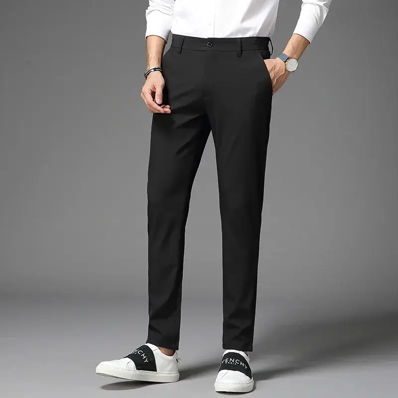 Korean Style Men's Slim Fleece Lined Nine Point Pants - Image 2
