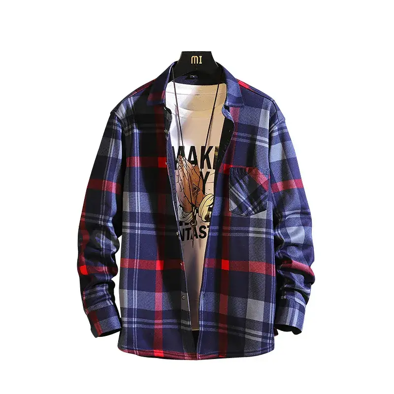 Winter Plaid Long Sleeve Shirt for Men Velvet - Image 7