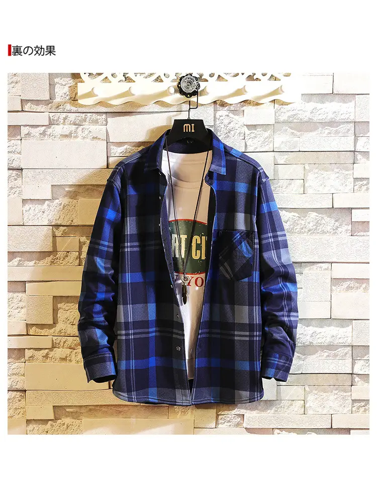 Winter Plaid Long Sleeve Shirt for Men Velvet — feature 11