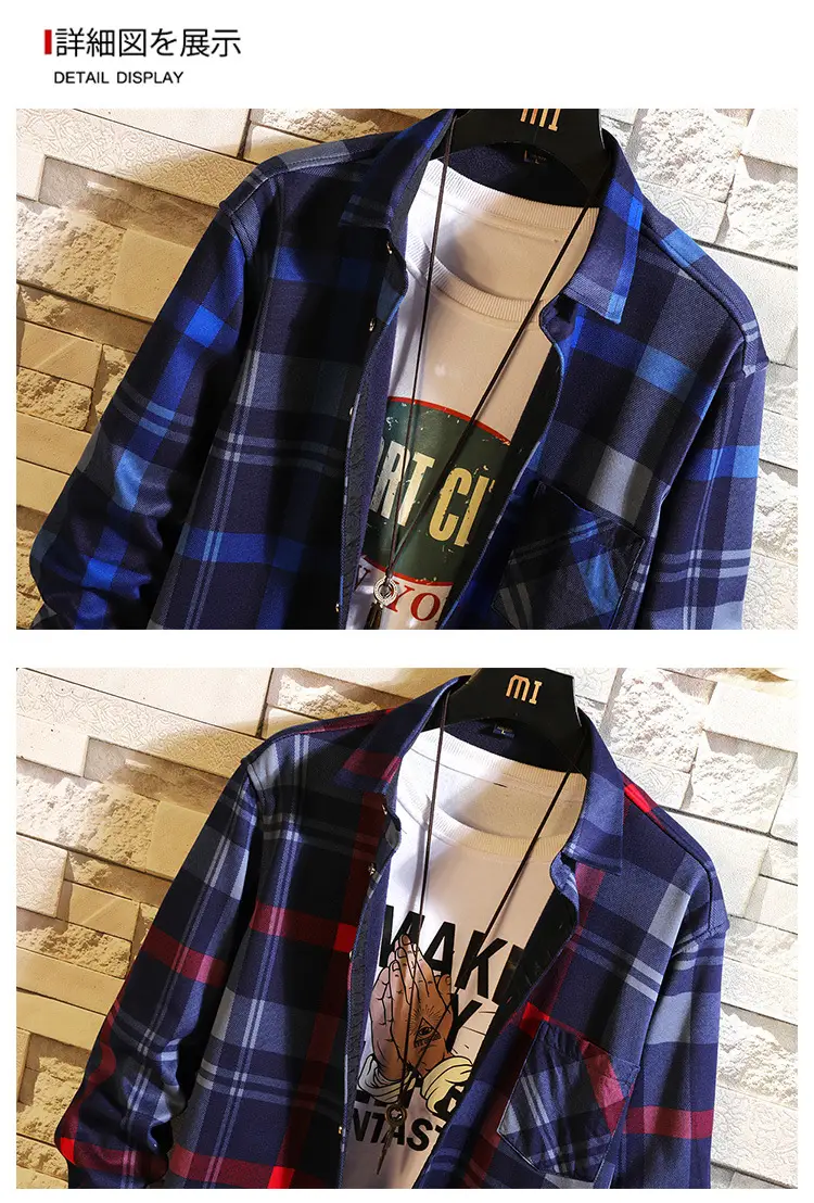 Winter Plaid Long Sleeve Shirt for Men Velvet — feature 12