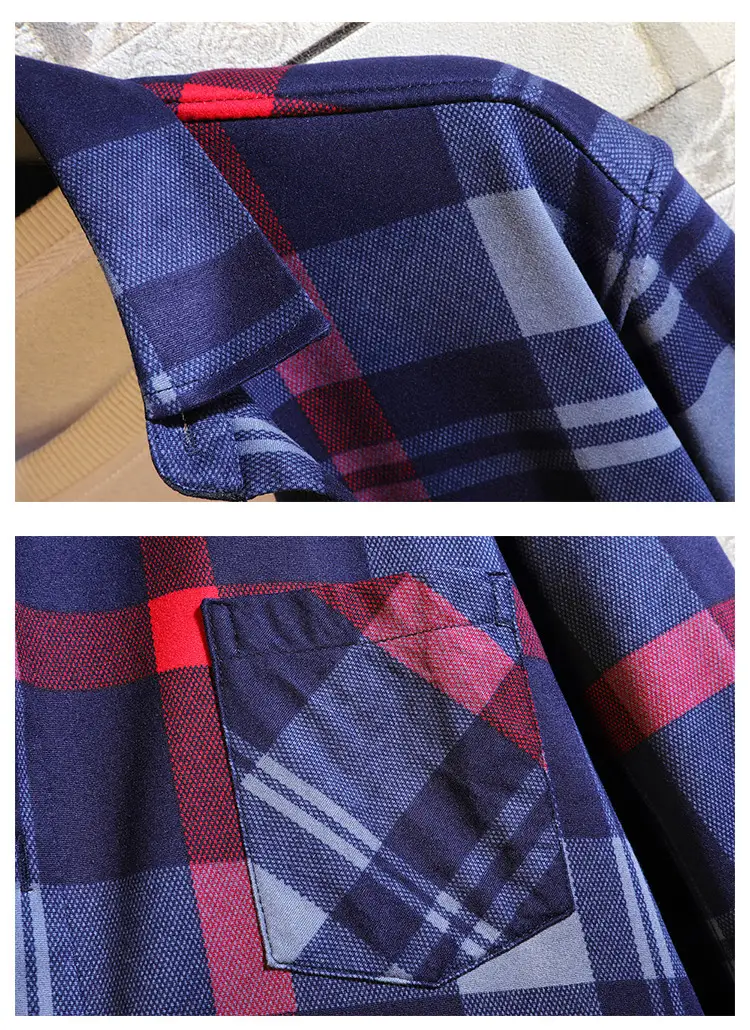Winter Plaid Long Sleeve Shirt for Men Velvet — feature 13
