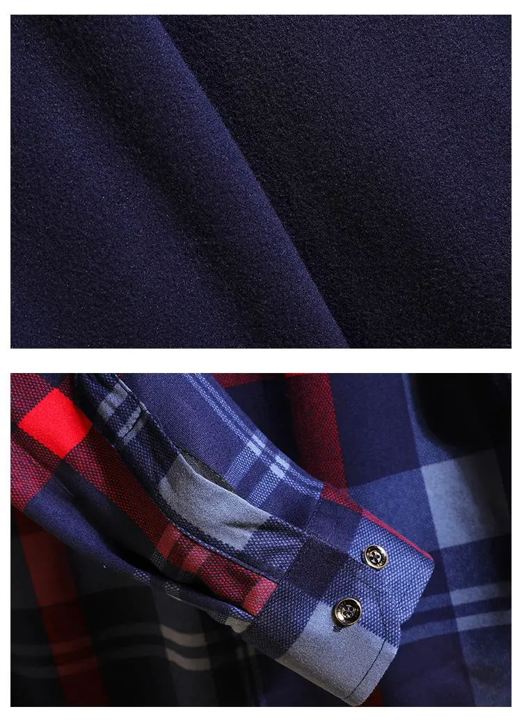Winter Plaid Long Sleeve Shirt for Men Velvet — feature 14