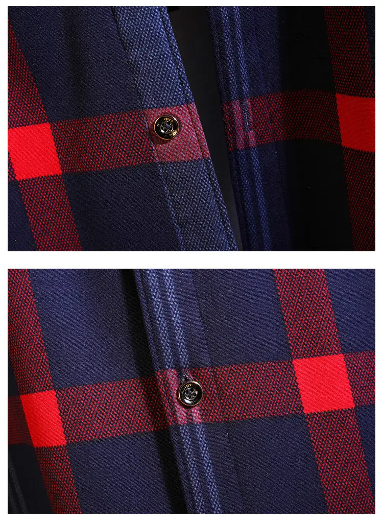 Winter Plaid Long Sleeve Shirt for Men Velvet — feature 15
