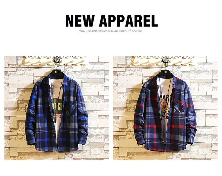 Winter Plaid Long Sleeve Shirt for Men Velvet — feature 7