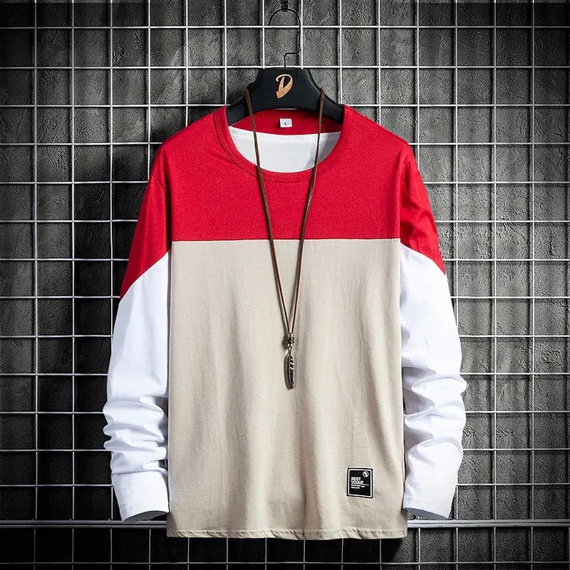 Men Korean Style Long Sleeve T-Shirt Black White Grey - Image 2