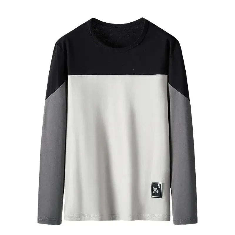 Men Korean Style Long Sleeve T-Shirt Black White Grey - Image 6