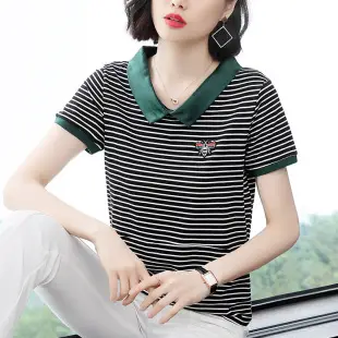 Women Cotton Striped Long Sleeve T-Shirt Brown White — feature 4
