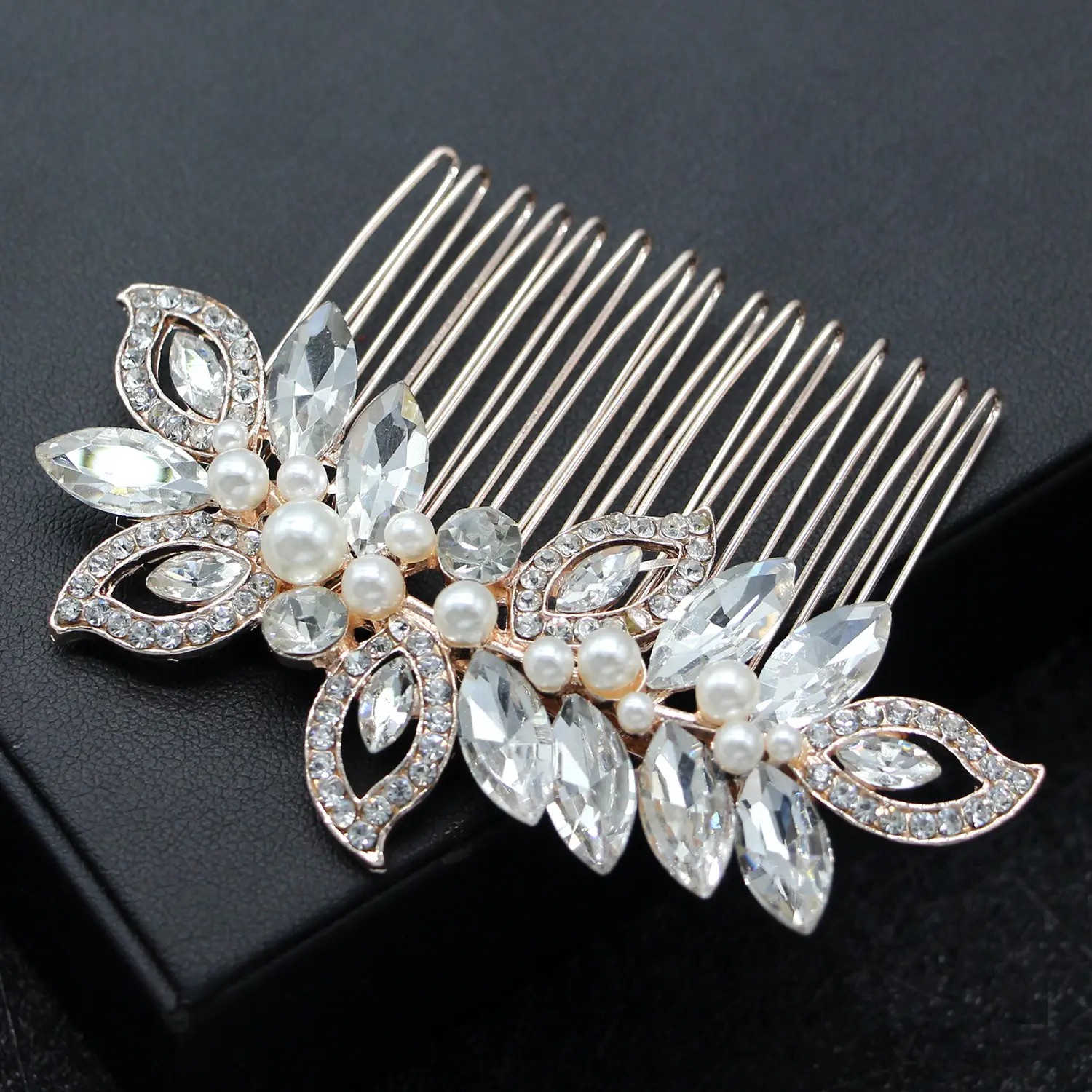 Europe & US Cross Border Alloy Gold Rhinestone Hair Comb - Image 5