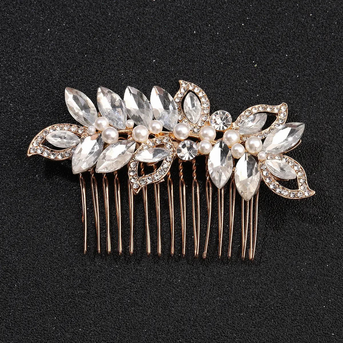 Europe & US Cross Border Alloy Gold Rhinestone Hair Comb - Image 3