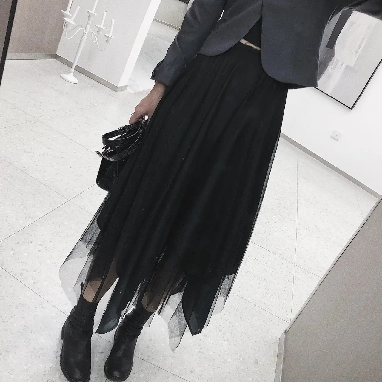 Women Pink Mesh Skirt with White Sweater Mid Length