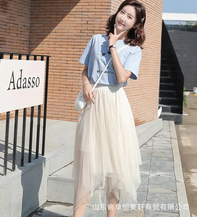 Women Pink Mesh Skirt with White Sweater Mid Length
