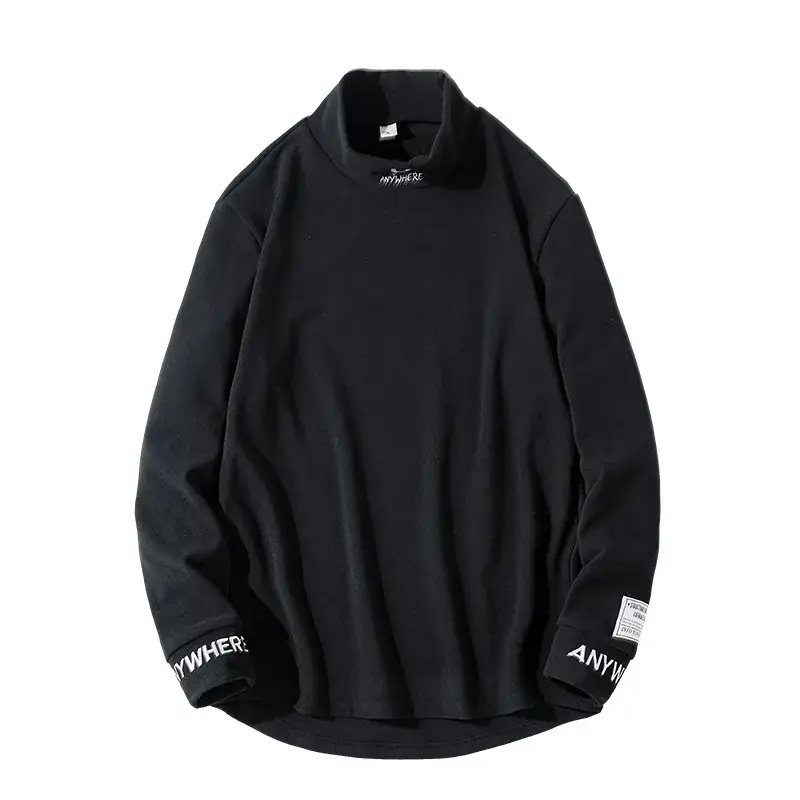 Men's White Fleece Long Sleeve T-Shirt Half Collar - Image 5