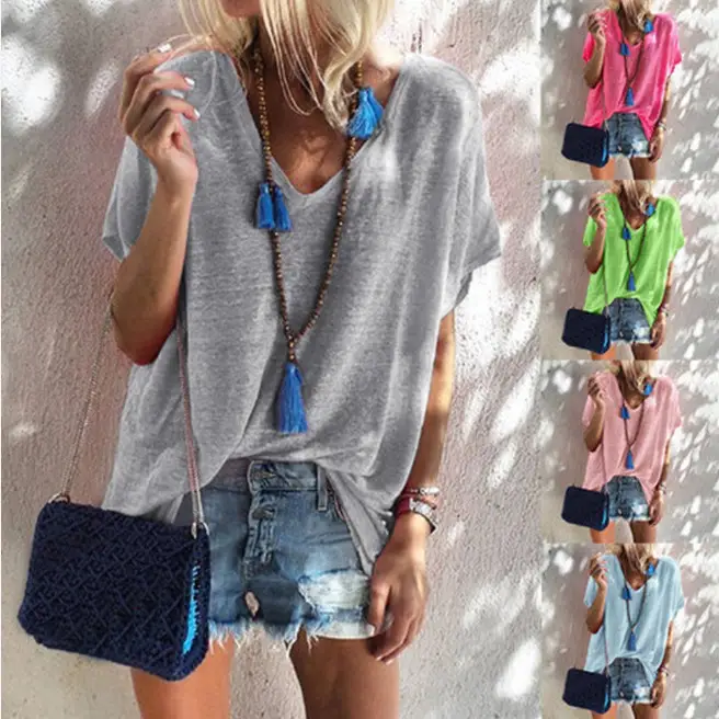 Women's V Neck Loose T-Shirt Summer 2025 - Image 7