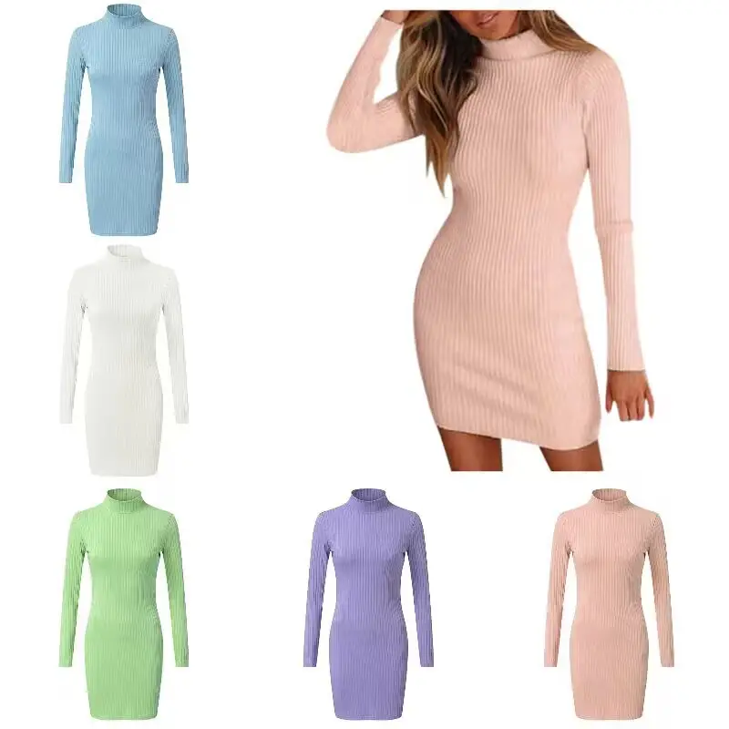 White Knitted Long Sleeve Slim Fit Dress for Women - Image 6