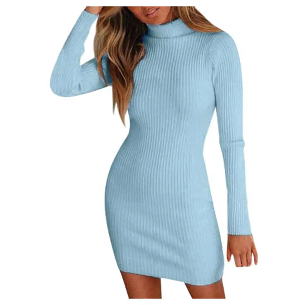 White Knitted Long Sleeve Slim Fit Dress for Women - Image 8