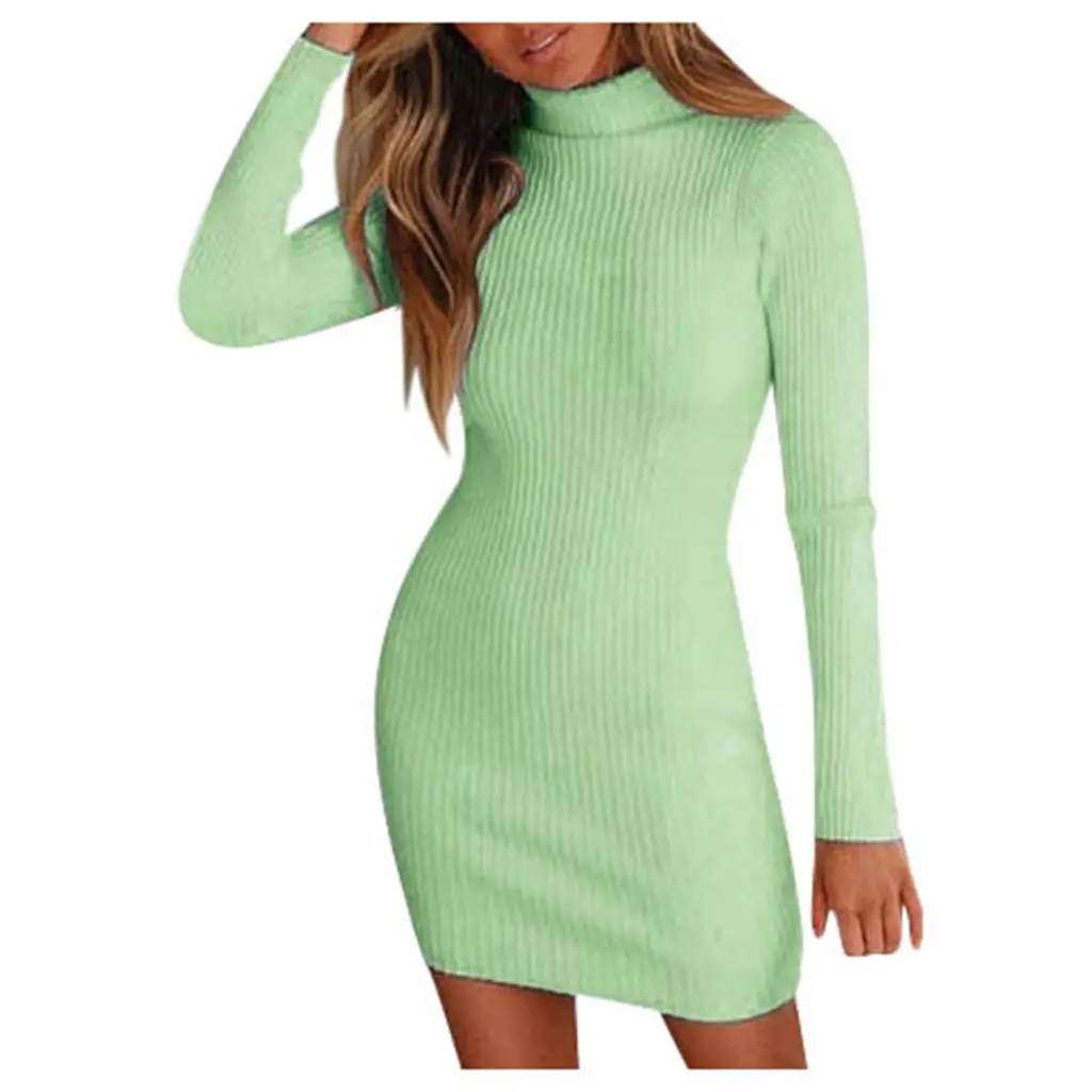 White Knitted Long Sleeve Slim Fit Dress for Women - Image 9