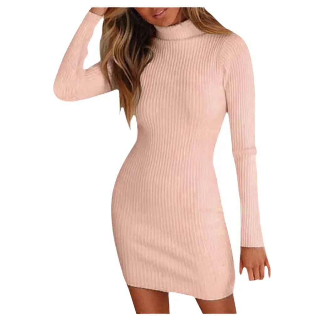 White Knitted Long Sleeve Slim Fit Dress for Women - Image 10