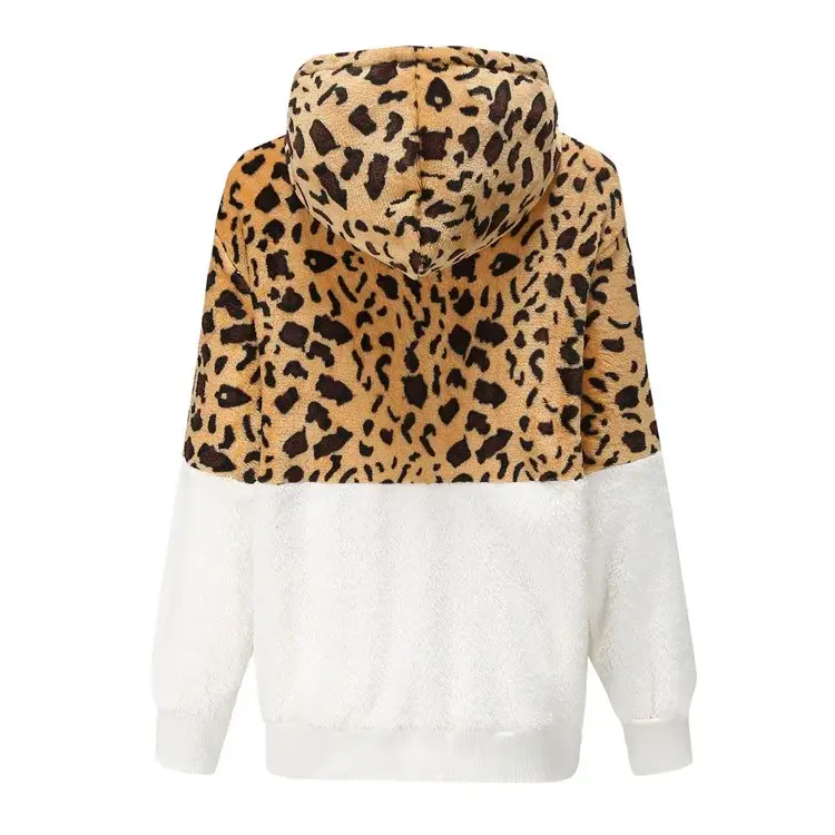 Women Leopard Print Hoodie Winter Coat Brown Velvet — feature 13