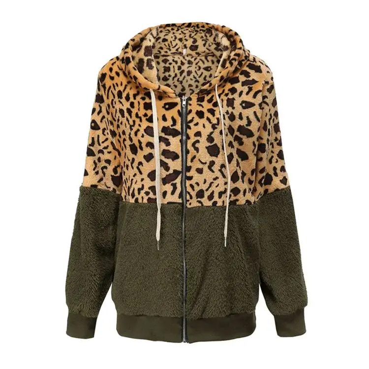 Women Leopard Print Hoodie Winter Coat Brown Velvet — feature 8