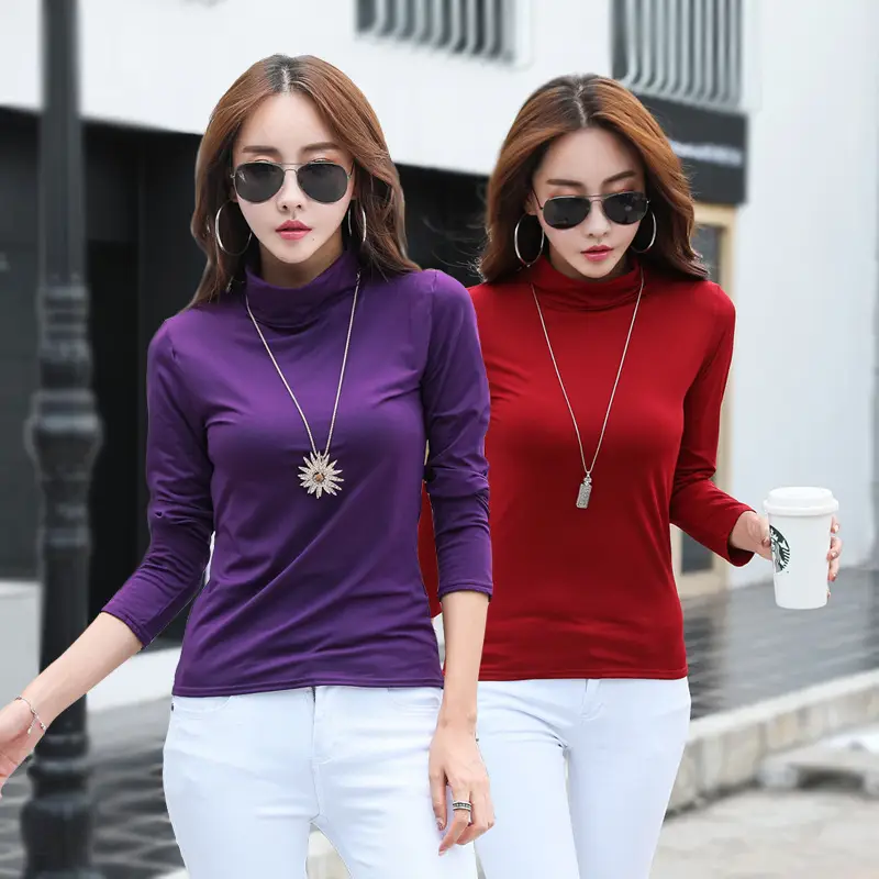 Women's Green Velvet Turtleneck Long Sleeve Warm Shirt - Image 6